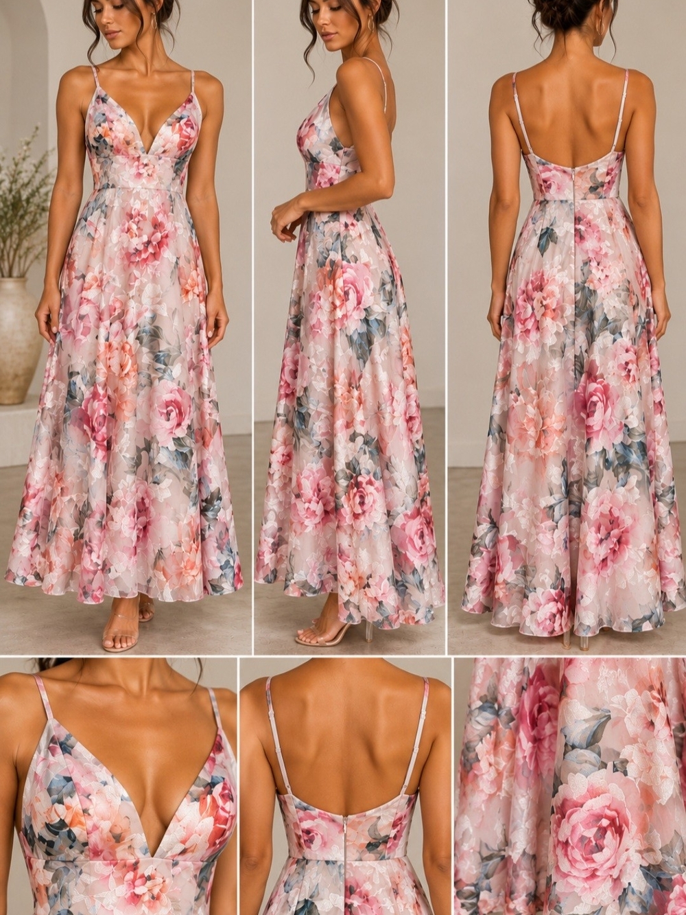 Eliza J Pink Floral V-Neck Maxi Dress